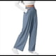 thumbnail image 3 of Pantalones de Traje Anchos para Mujer, Holgados, de Cintura Alta Elástica, Informales, Largos, Color Azul Marino, Talla XS, 3 of 7