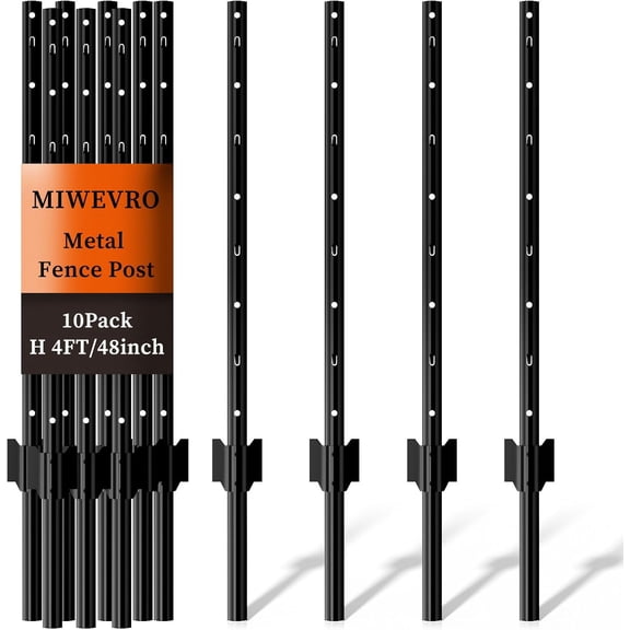 6 Pack 4FT U-Shaped Metal Fence Posts, No-Dig Rustproof Fence Stakes with Adjustable Hooks for Wire Mesh, Garden Boundary & Plant Protection, Black