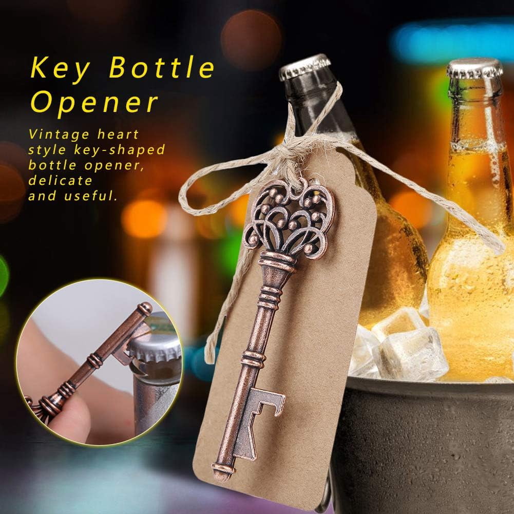MKEUDQ-12PCS Key Shape Bottle Opener, Alloy Key Ring Copper Keychain Vintage Key with Tags for Wedding Party Favor Souvenir Gifts