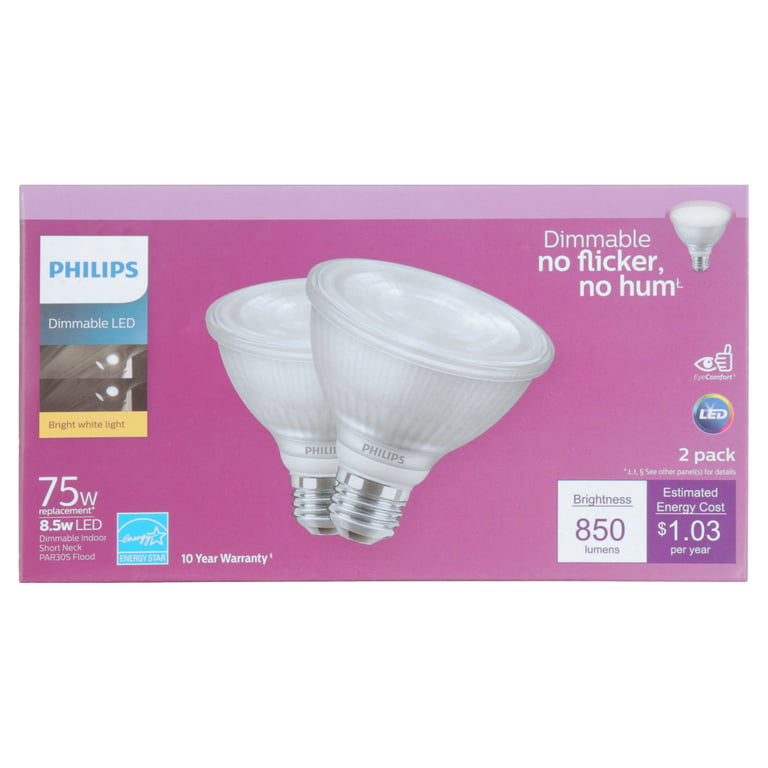 Phillips LED 75-Watt Indoor Floodlight Light Bulb, Bright White, Dimmable, E26 Medium Base (2-Pack) - Walmart.com