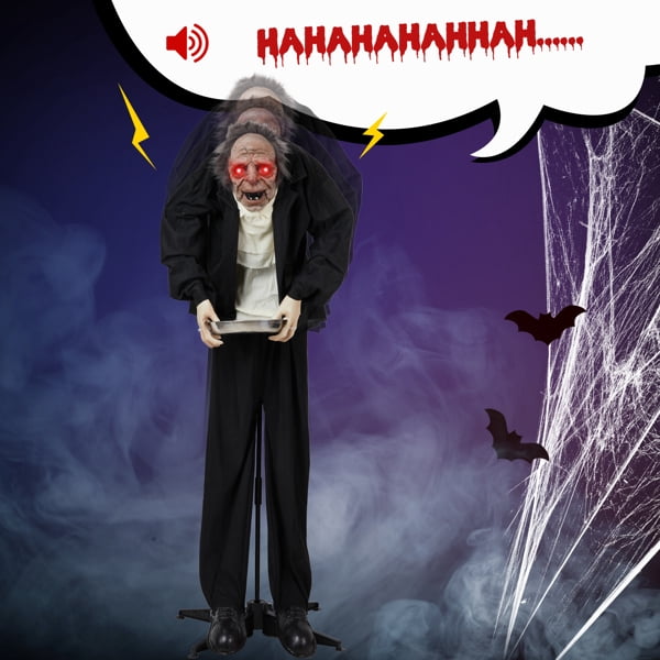 5FT Halloween Standing Decoration, Sensor-Activated (LED Eyes/Laughing/Swaying), Waterproof Polyester for Yard/Garden