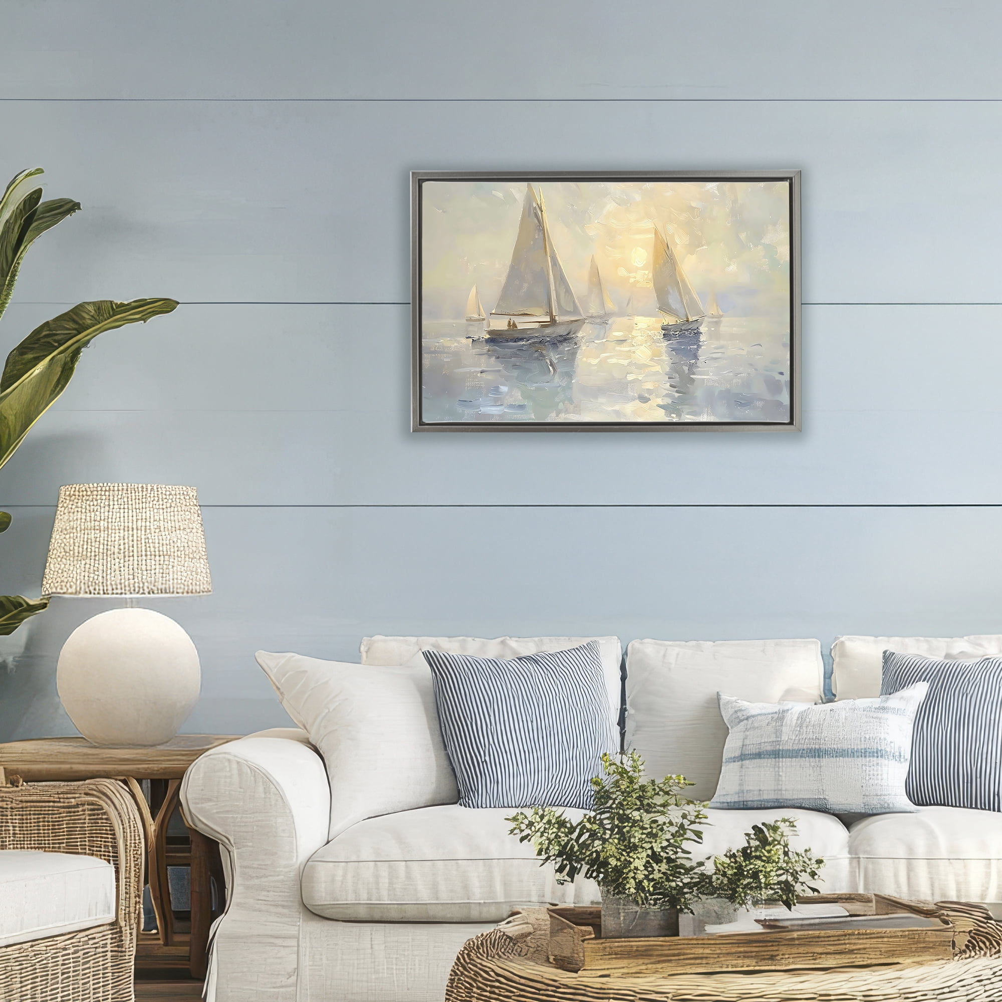 Stupell Industries Sunset Sailboats Glow Gray Framed Floater Canvas Wall Art, design by Creative Studio
