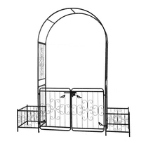 7.2 ft Black Iron Garden Trellis Arch with Door & Planting Frame - Rustproof Arbor for Climbing Plants, Roses, Vines