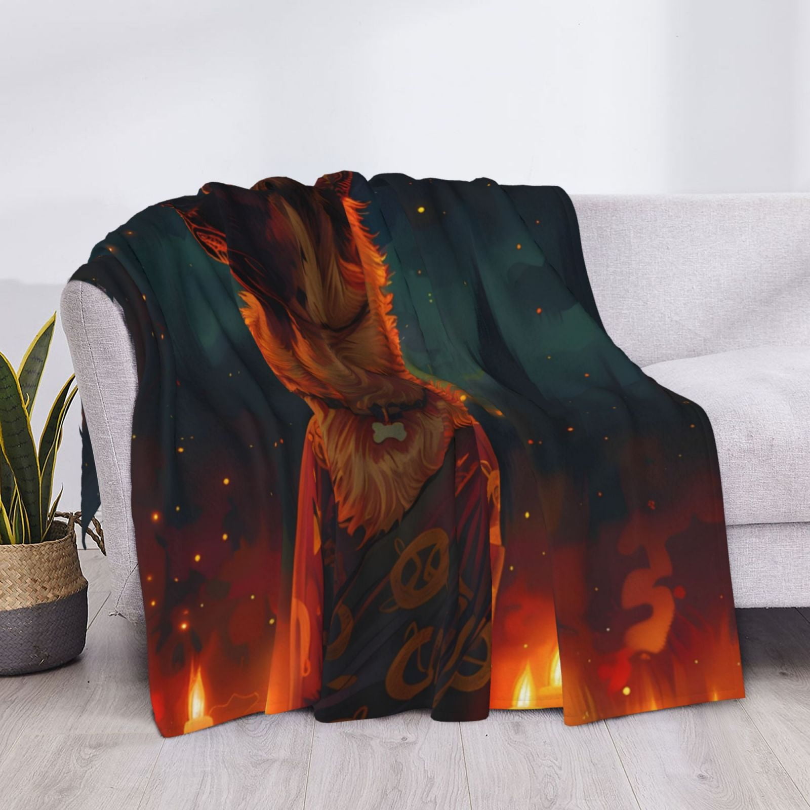 Throw Blanket for Couch - Candle Shepherd Dog Soft Comfy Lightweight Cozy Warm Throw Blanket, Fuzzy Plush Flannel Blanket & Throws for Sofa and Bed All Season