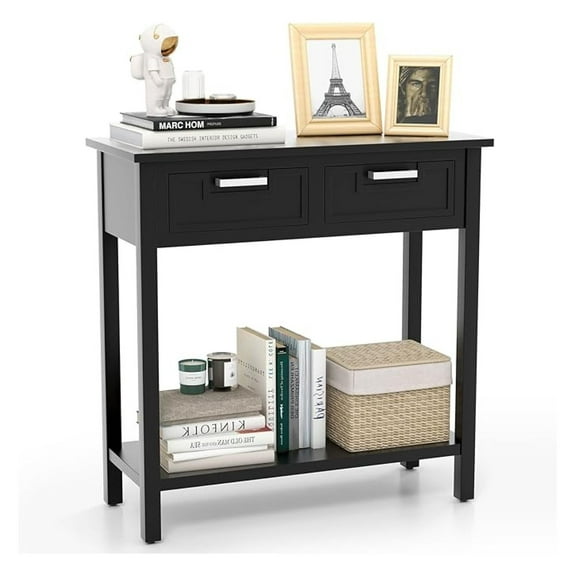 XiHuaZhaoChen Console Table with Drawers, Entry Table, Narrow Sofa Table with Open Storage Shelf, Wood Legs, Foyer Table, Entryway Table for Office, Living Room, Hallway, Couch Table(Black)