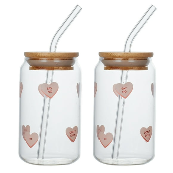 High borosilicate glass coke cup pink peach heart water cup transparent glass bottle water set juice cup with lid - small size 301-400m