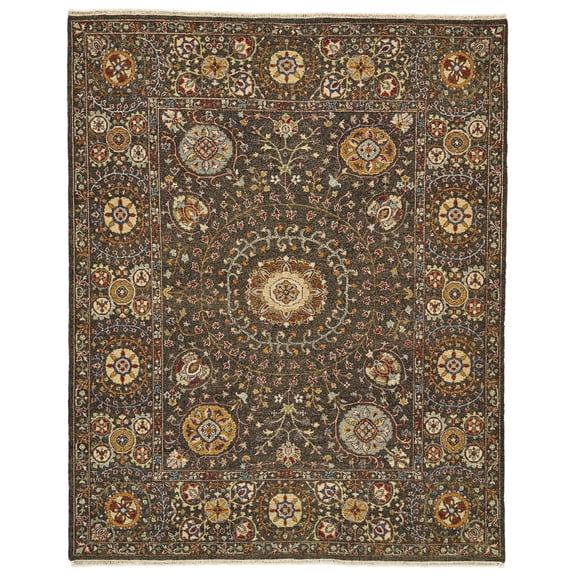 Feizy Amherst Traditional Geometric, Gray/Gold/Blue, 2' x 3' Accent Rug Easy Care Stain Resistant Pet & Kid Friendly Classic Medallion Design Carpet for Living Dining Bed Room