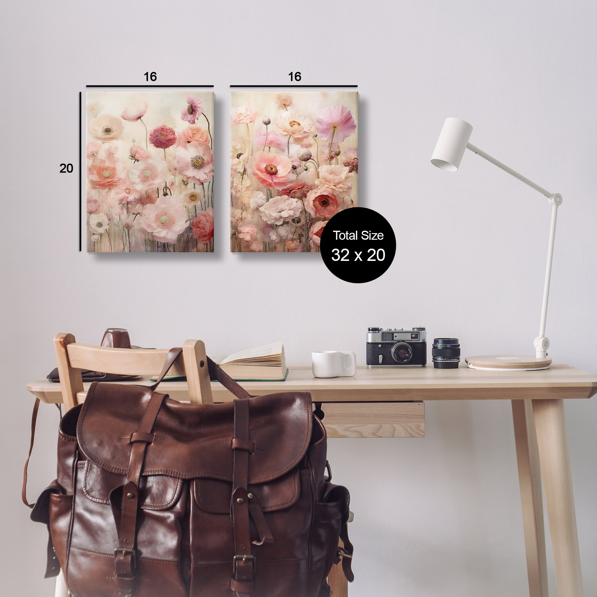 Stupell Industries Pink Blush Floral Field Plants & Flowers Painting Wrapped Canvas Art Print Wall Art, 16 x 20, Set of 2
