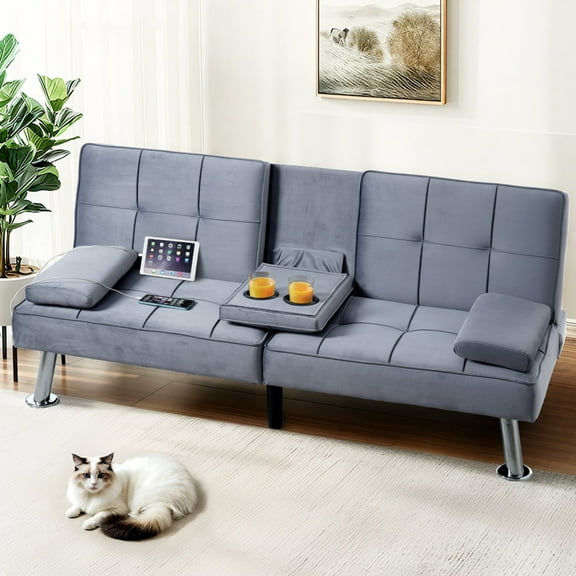 FLEXISPOT XCT3 Convertible Futon Sofa Bed with USB and Type-C Ports, Adjustable Backrest, Foldable