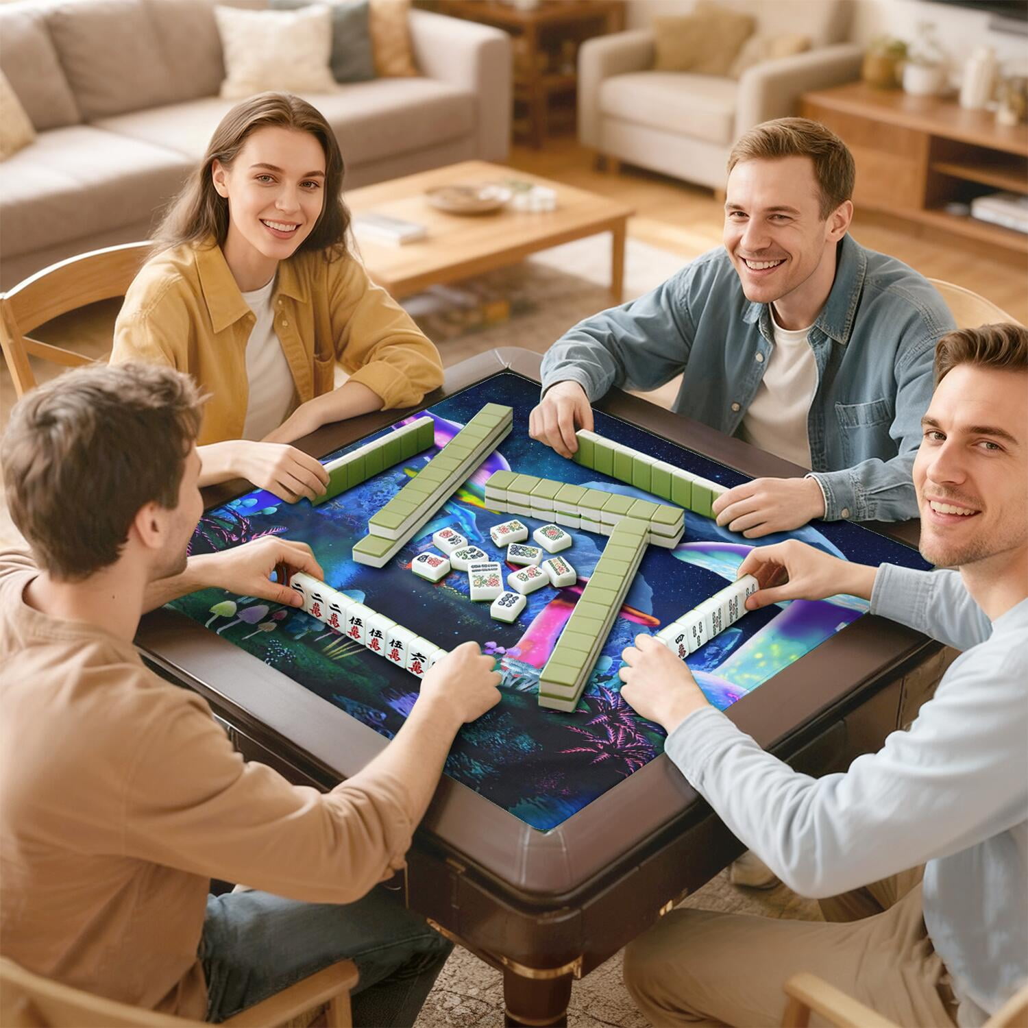 31.5 Inch Botanical Plants Mahjong Playing Mat Constructed from High Quality Rubber with Anti-Slip Properties and Noise Reduction Features for Card Games Board Games