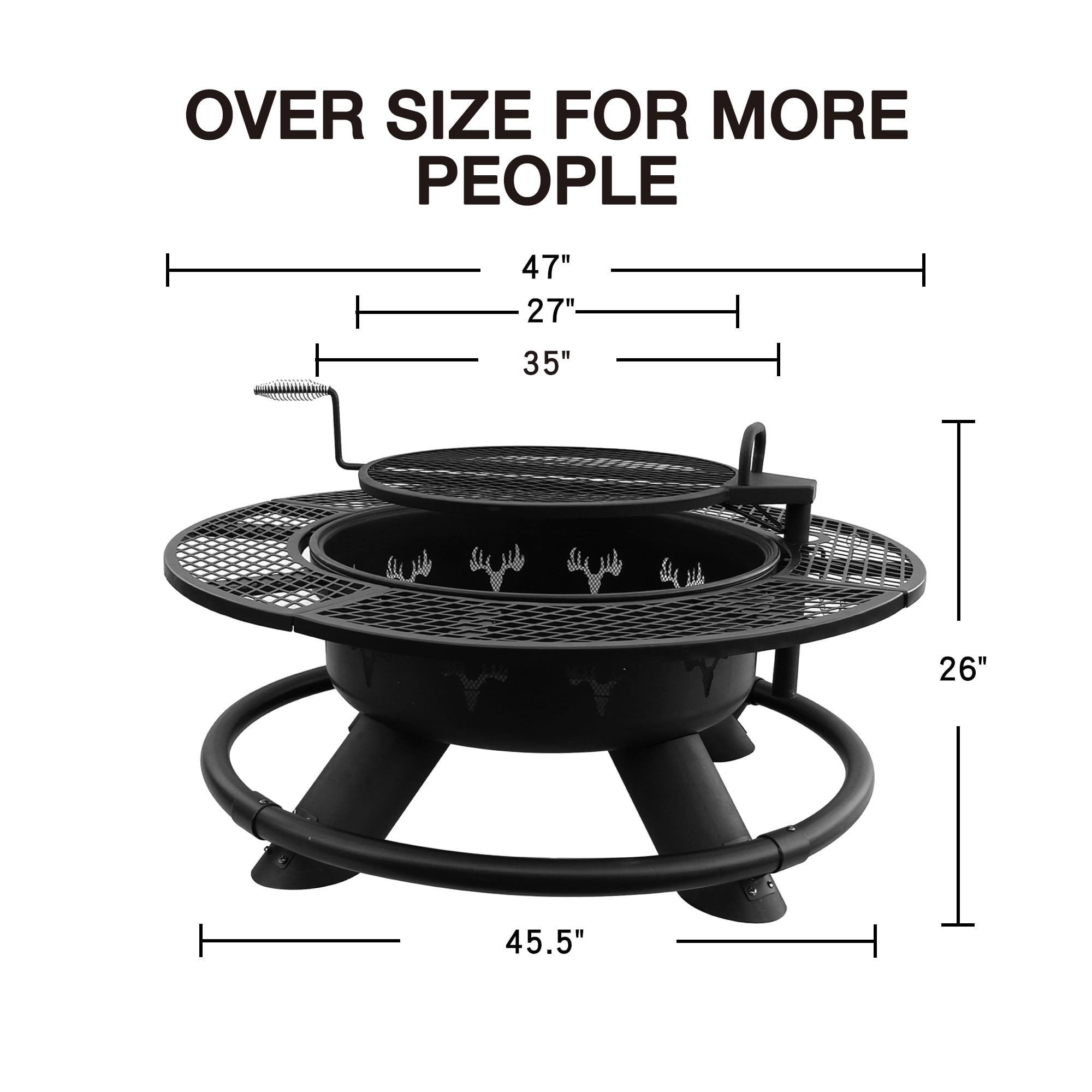 Vantana 47" Outdoor Wood Burning Fire Pit with 360° Swivel Adjustable Grill, Heavy-Duty Steel Bonfire Pit for Patio, Camping, Backyard BBQ & 2-in-1 Heating