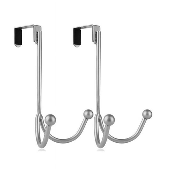 2Packs over the Door Double Hanger Hooks, Metal Twin Hooks Organizer for Hanging Coats, Hats, Robes, Towels- Silver