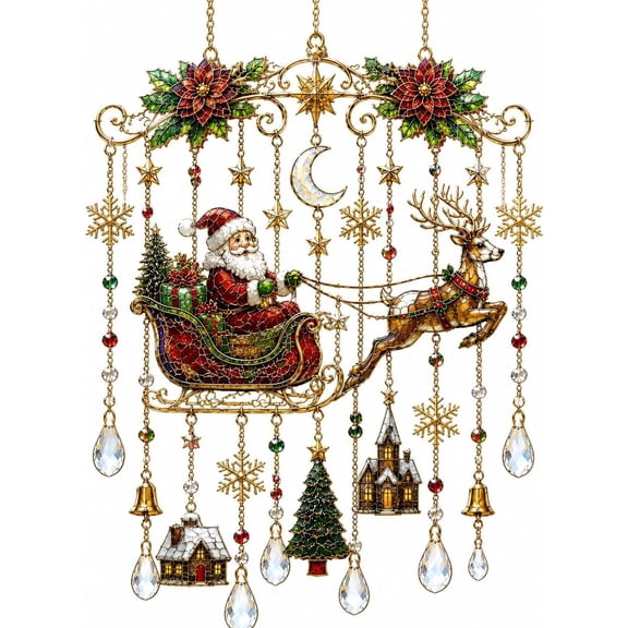 Handmade Christmas Stained Glass Window Hanging, Festive Holiday Window Hanging Ornament Decor for Home, Christmas Tree, Gift