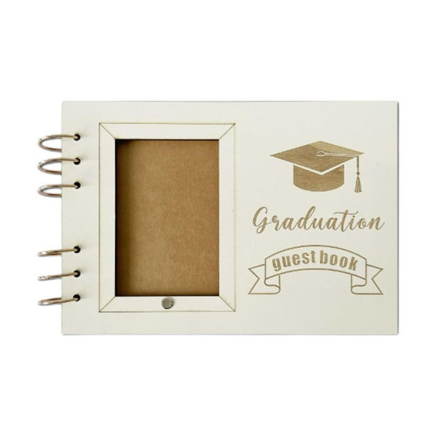 Libro de visitas de madera para graduación, álbum de recuerdos, álbum de fotos decorativo de tapa dura 60 páginas