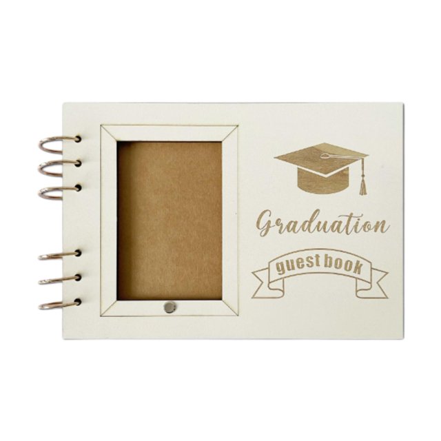 GUOOL Graduation Wooden Guest Book Decorative Sign in Book for College High School 60 pages