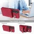 thumbnail image 4 of for Samsung Galaxy A15 PU Leather Back + TPU Frame Rugged Case, Classic 360 Rotating Ring Kickstand Card Slots Shoulder Strap Drop Protective Slim Fit Shockproof Phone Case Cover, Red, 4 of 12
