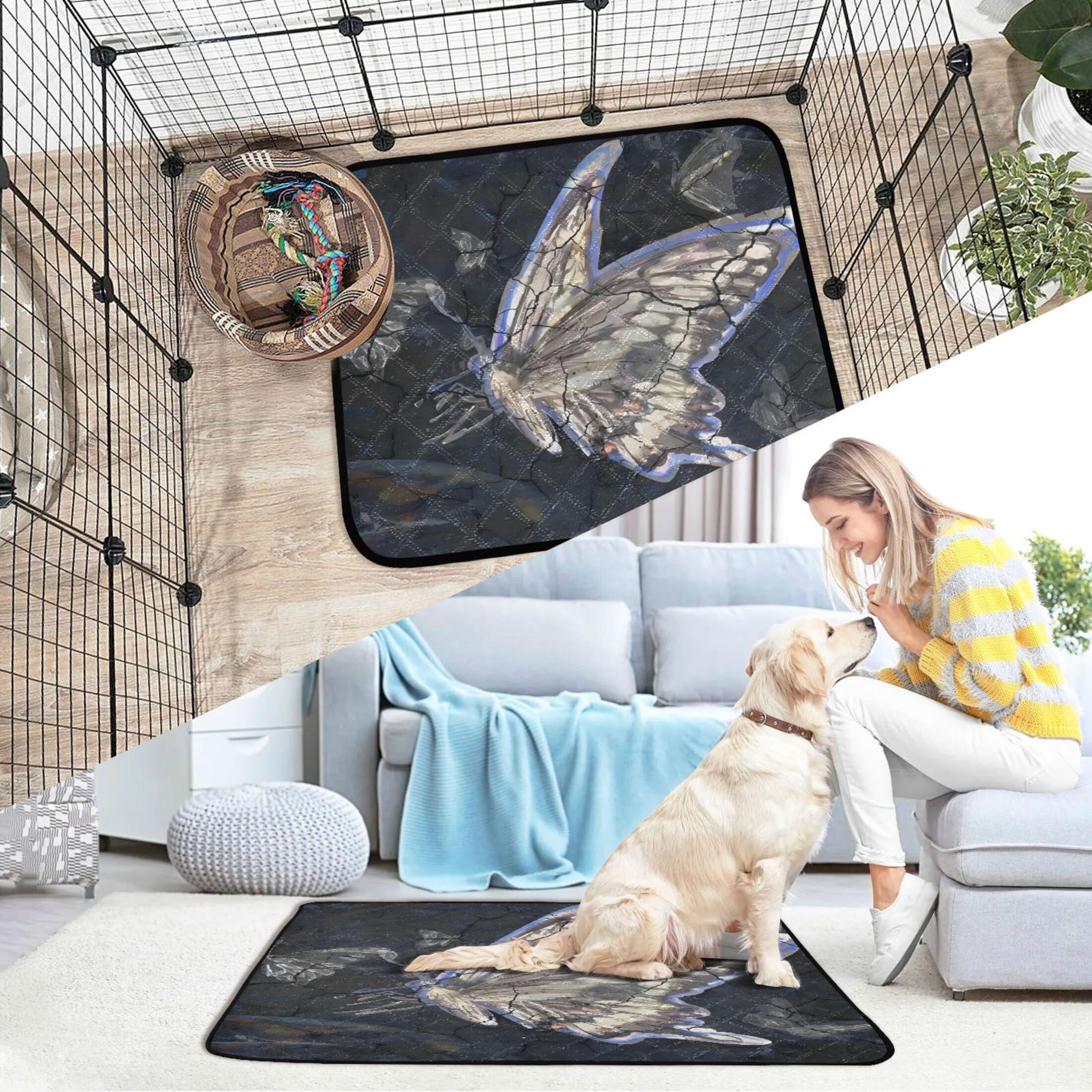 Qxltty Butterfly Cat litter Pads Pet Set of 3 Diaper Mats Center Anti-leakage Layer Absorbent Soft and Comfortable