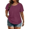 thumbnail image 2 of Jewelreauty Plus Size Round Neck Tops for Women Casual Solid Short Sleeve Shirts Summer Tunic Blouses (5XL, Wine), 2 of 8