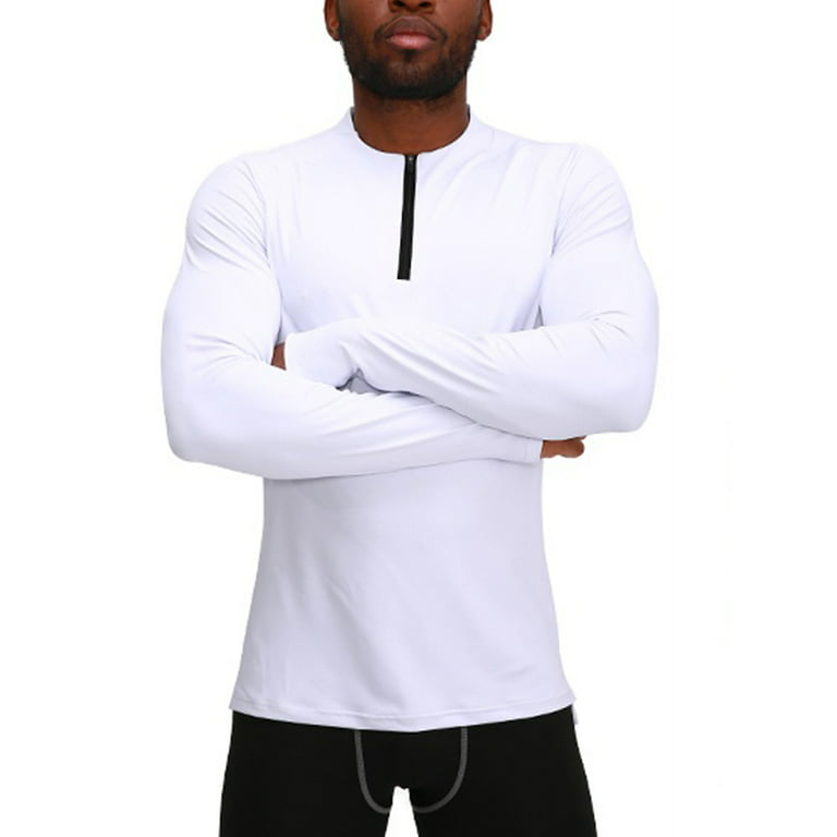 UKAP Mens Dry Skin Fit T-Shirts Quarter-zip Thumb Holes Long Moisture Wicking Athletic Workout -