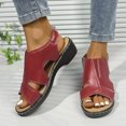 thumbnail image 1 of Fridja Sandales Décontractées pour Femmes Grande Taille Tendance Rétro Bout Ouvert Bout Rond Compensées Sandales de Plage pour Fête (Rouge, 6.5), 1 of 6