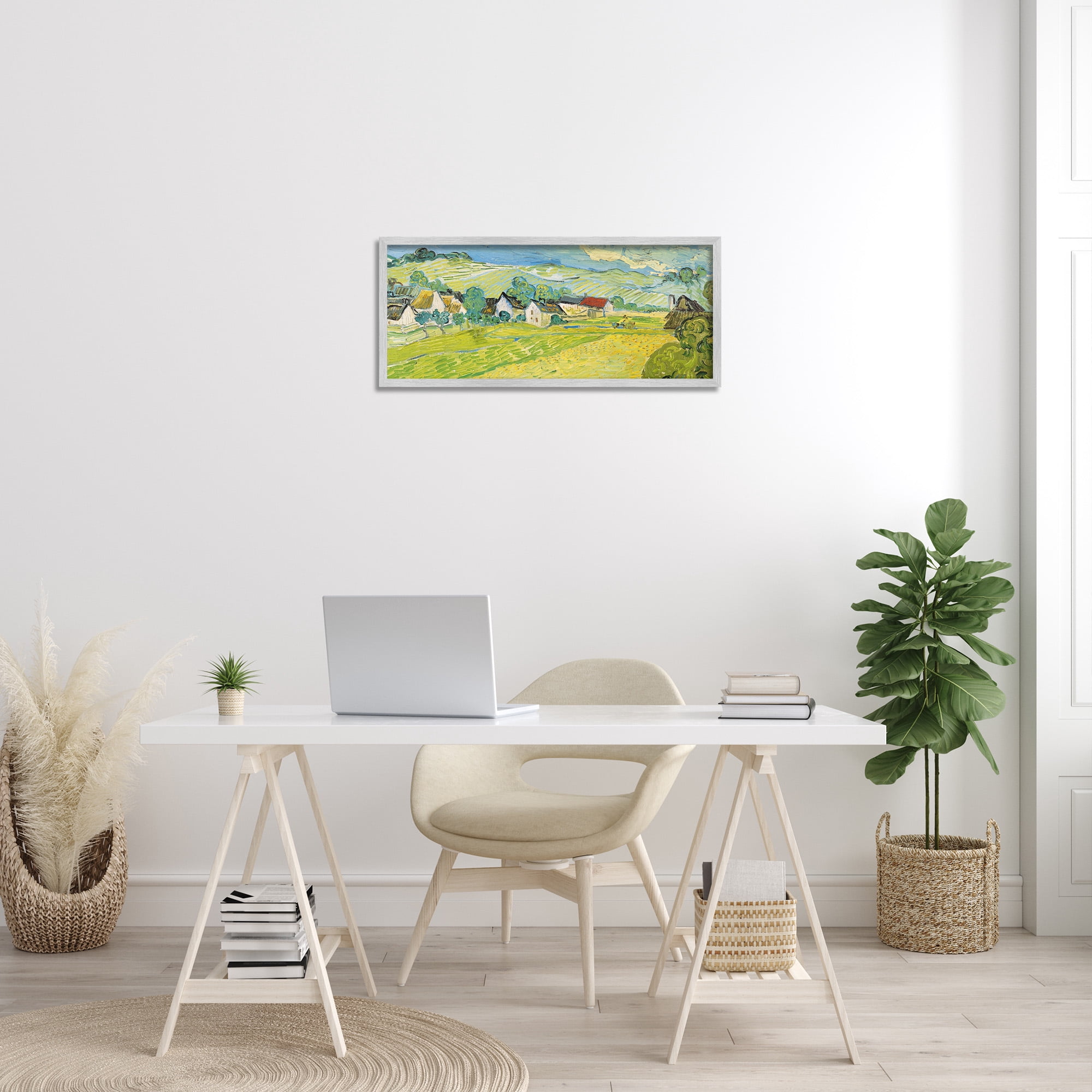 Stupell Industries Van Gogh Sunny View Painting Landscape Painting Gray Framed Art Print Wall Art, 30 x 13