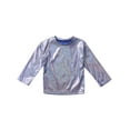 thumbnail image 3 of Yartina Kids Girls Shiny Metallic Jazz Hip Hop Dance T-Shirt Long Sleeve Loose Tops for Stage Club Royal Blue 120, 3 of 7