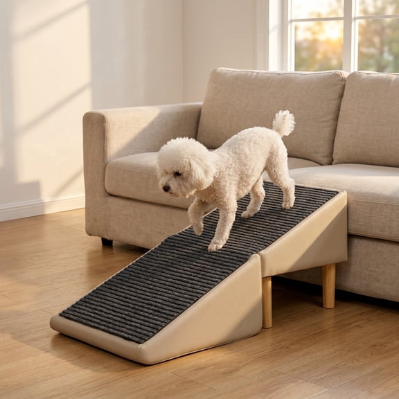 Split Ottoman Dog Ramp for Couch and Low Bed, 2-in-1 Foldable Dog Stairs for Small Dogs and Cats, Wooden Pet Ramp with Non-Slip Surface, Portable Step Stool Design, Black