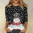 thumbnail image 2 of Fiaer Christmas T Shirts for Women Oversized 3/4 Sleeve Crew Neck Snowman Snowflakes Graphic Holiday Graphic Tee Fall Loose Fit Casual Trendy Tops Black XL, 2 of 4
