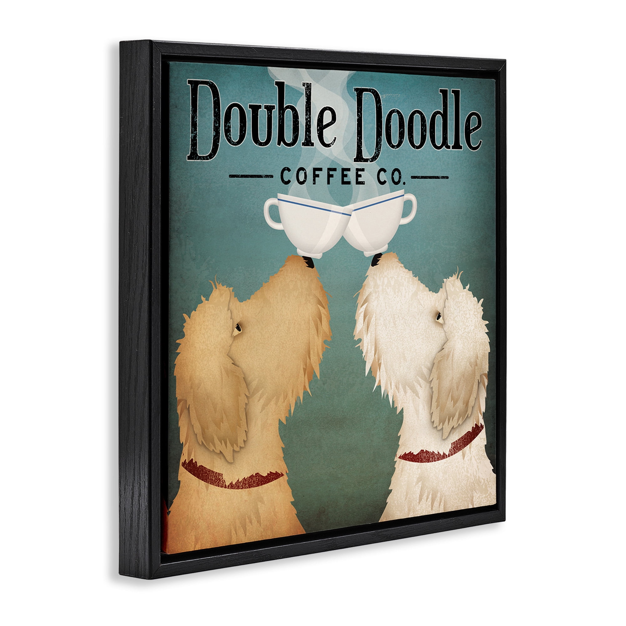 Stupell Industries Doodle Dog Vintage Coffee Sign Food & Beverage Painting Black Floater Framed Canvas Art Print Wall Art, 25 x 25