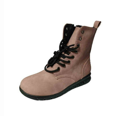 Sexlip Women s Lace-Up Boots Solid Color Casual Wedge Heel Imitation Leather Boots Rubber Sole Comfortable and Lightweight Shoes for Outdoor Wear Pink 41