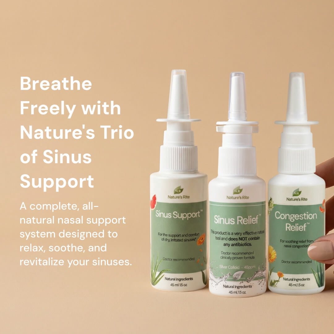 Nature’s Rite Sinus Trilogy™, 3-Bottle Set, 1.5 oz (45 mL) Each, Portable All-Natural Sinus Spray, Non-Addictive Support for Allergy & Pollution Irritation, Moisturizes & Soothes Sinus Passages