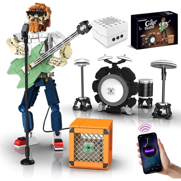 Rock Star Guitarist Building Sets for Adults with Bluetooth Speaker, Electric Guitar Singer Band Building Block Kit for Kids Music Fans, The Art Integration of Music and Technology (721 PCS)