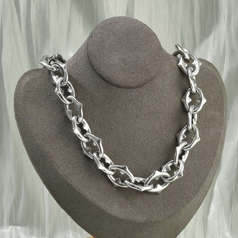 304 Stainless Steel Spiked Oval Link Chain Necklaces for Women Men  Stainless Steel Color 18.46 inch(46.9cm) - Walmart.com