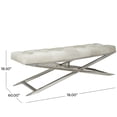 thumbnail image 3 of DecMode Leather Upholstered Tufted Bench with Silver Diagonal Base, Gray, 3 of 11
