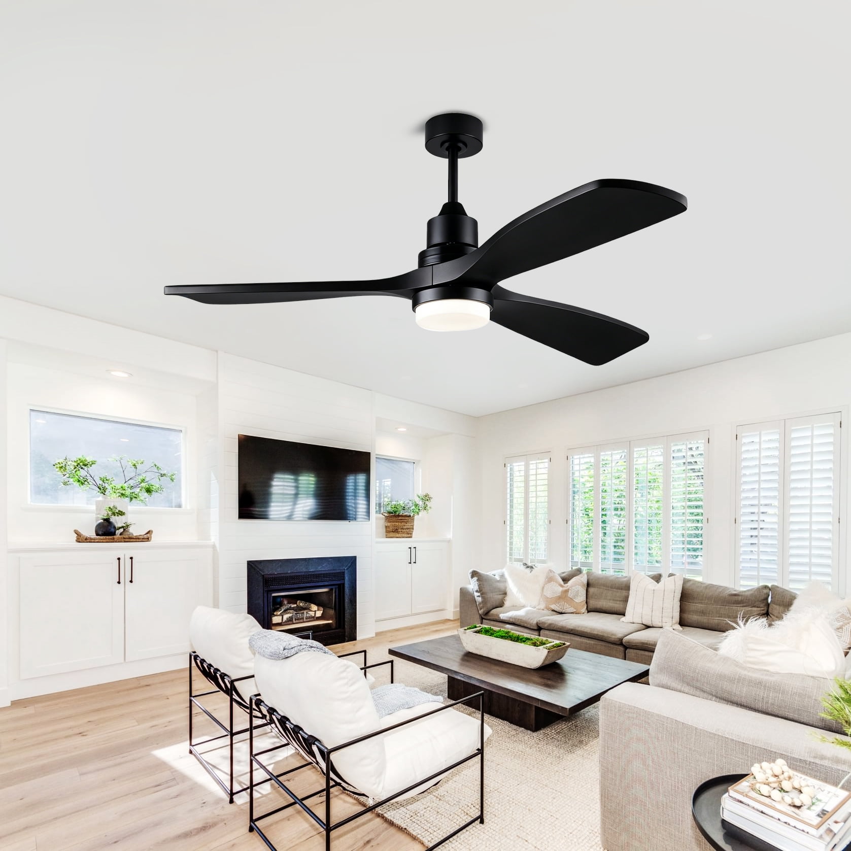 Mintazer 52 in Ceiling Fan with Lights and Remote, Modern Ceiling Fan with 6 Speed & 3 Blade for Farmhouse Bedroom Living Room Gazebo Patio, Black