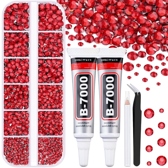 BZCOE 30000Pcs Resin Rhinestones for Bedazzling with Tweezers,Red Rhinestones for Crafting with B7000 Jewelry Glue for Diy Crafts Clothing Tumblers Shoes Fabric Nail Art
