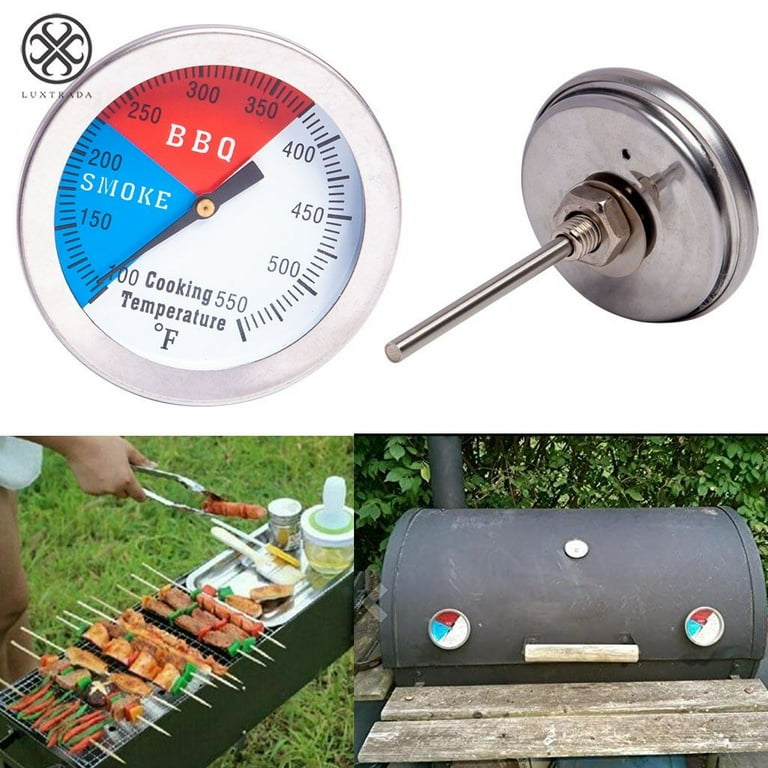 Outdoor BBQ Smoking Thermometer Temp Gauge Grill Smoker Pit Thermostat