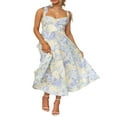 thumbnail image 3 of QJUHUNG Robe Longue Bustier à Col Carré Y2k pour Femmes Boho à Fleurs Sans Manches Fendue Ligne A Corset Robe Maxi Décolleté Plongeant Robe d'Été, 3 of 8