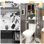 Over The Toilet Storage HONEIER 3 Tier Bathroom Shelf with Towels Hanging Rod, 62*24 inch Metal Bathroom Organizer Storage Rack, White