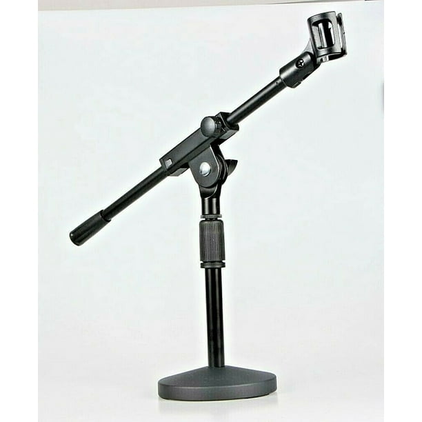 Small Adjustable Table Boom Microphone Stand Round Base & Universal Mic