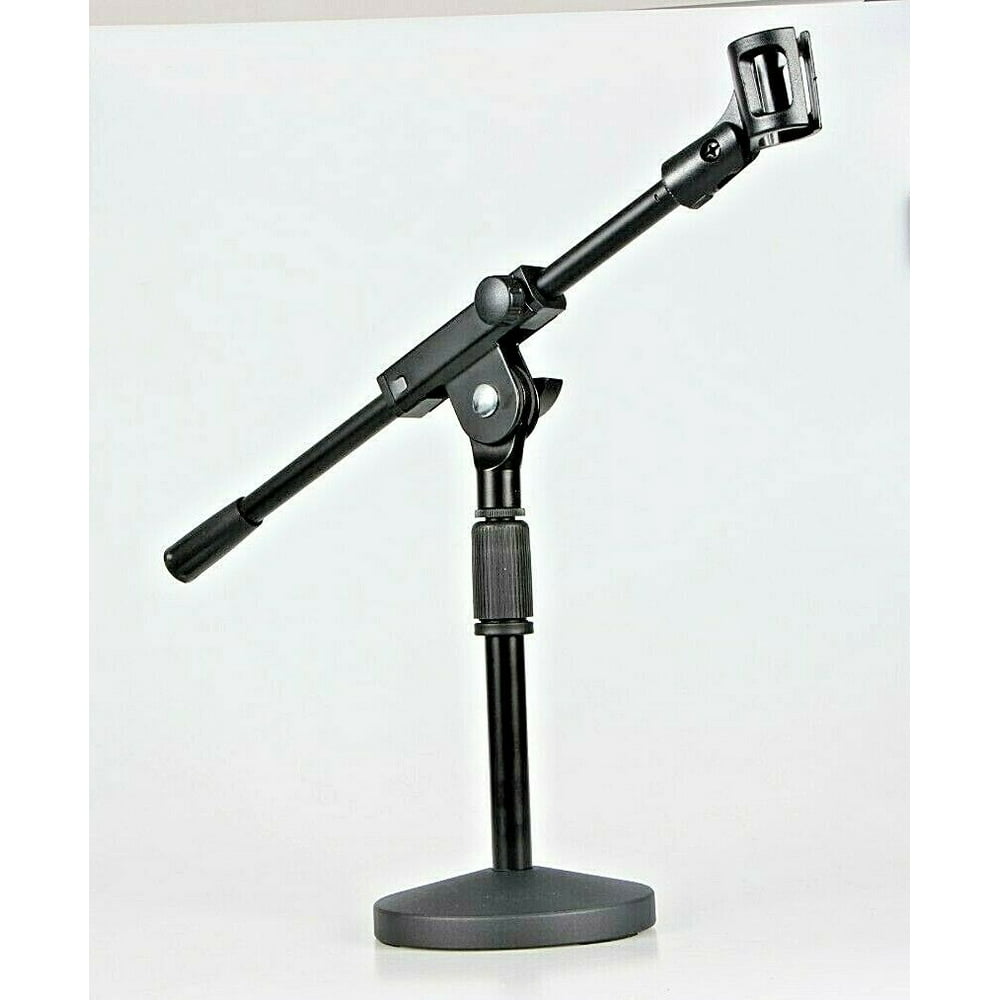 Small Adjustable Table Boom Microphone Stand Round Base & Universal Mic