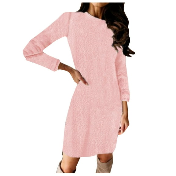 Winter Fall Dresses for Women Long Sleeve Sweater Jumper Dress Short Mini Dress Solid Color Patchwork