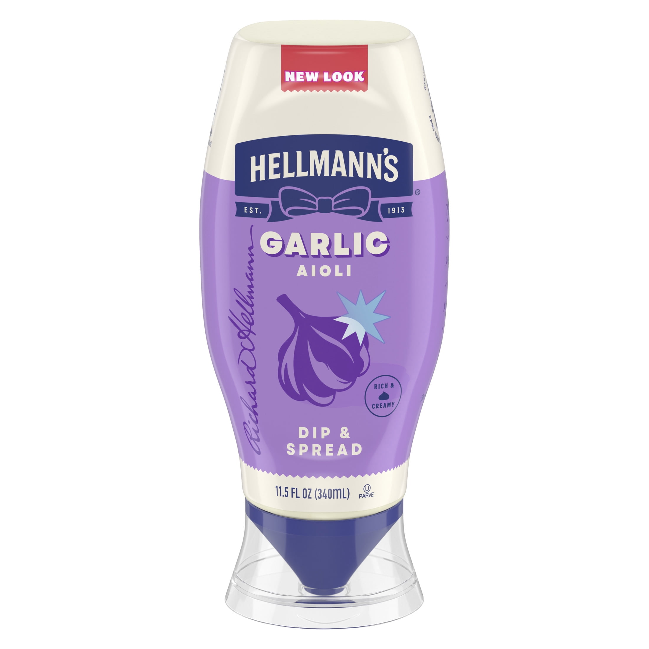 (2 pack) Hellmann's Garlic Aioli Dip & Spread Condiments Dipping Sauce, Shelf-Stable, 11.5 fl oz Squeeze Bottle