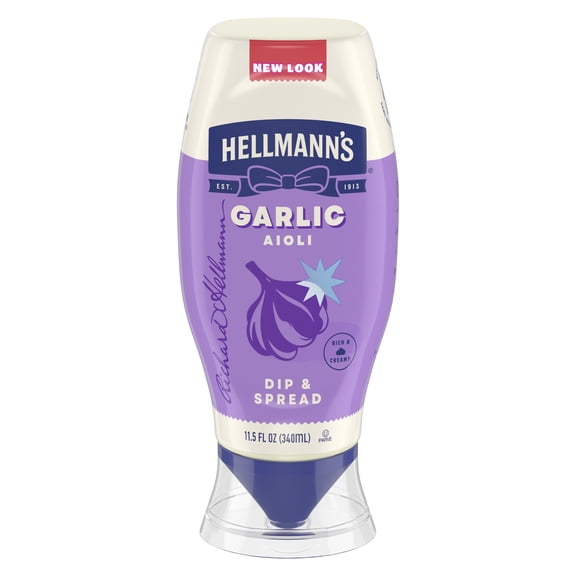 Hellmann's Garlic Aioli Dip & Spread Condiments Dipping Sauce, 11.5 fl oz Squeeze Bottle