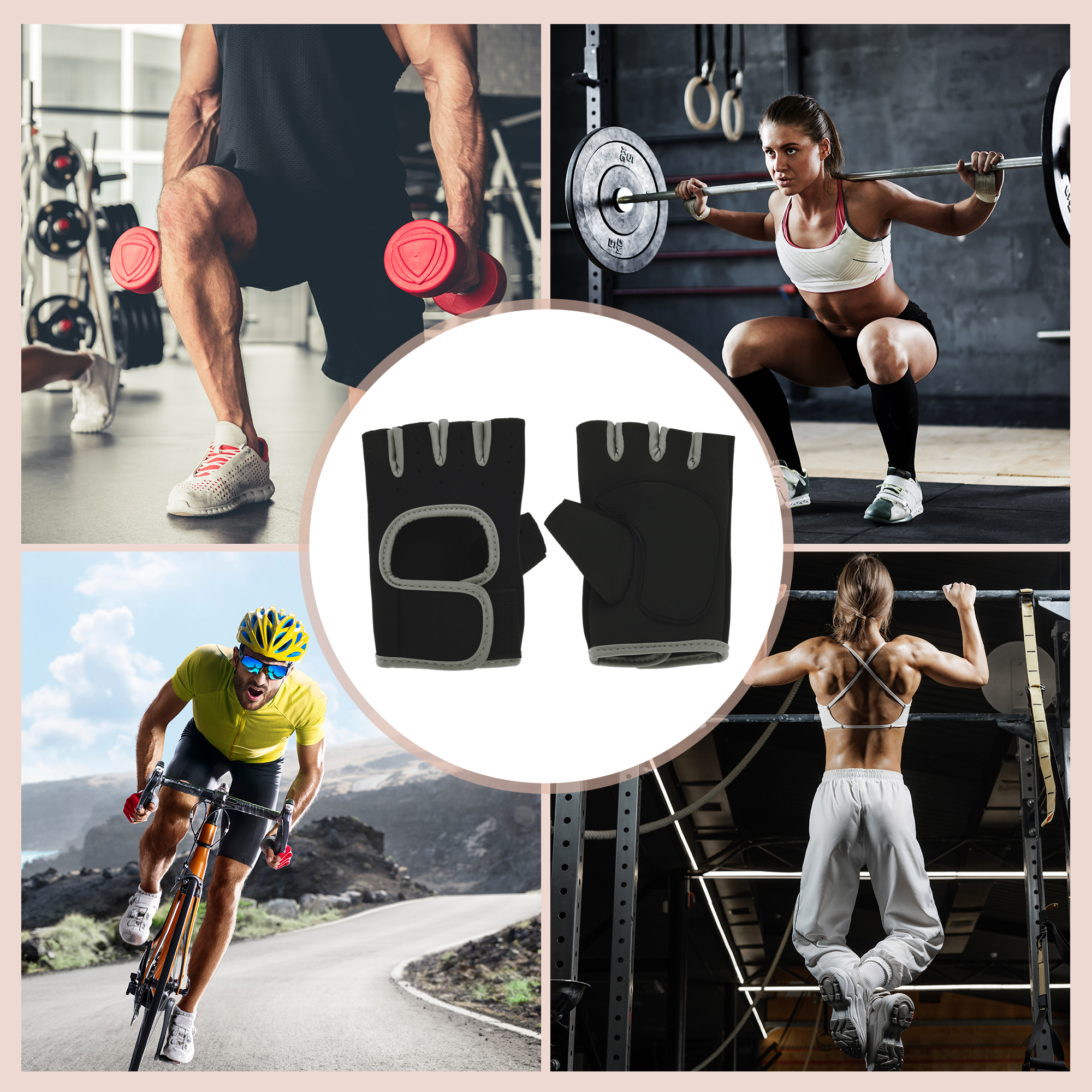 Unique Bargains 1Pair Half-finger Strength Training Sport Gloves Gray Large