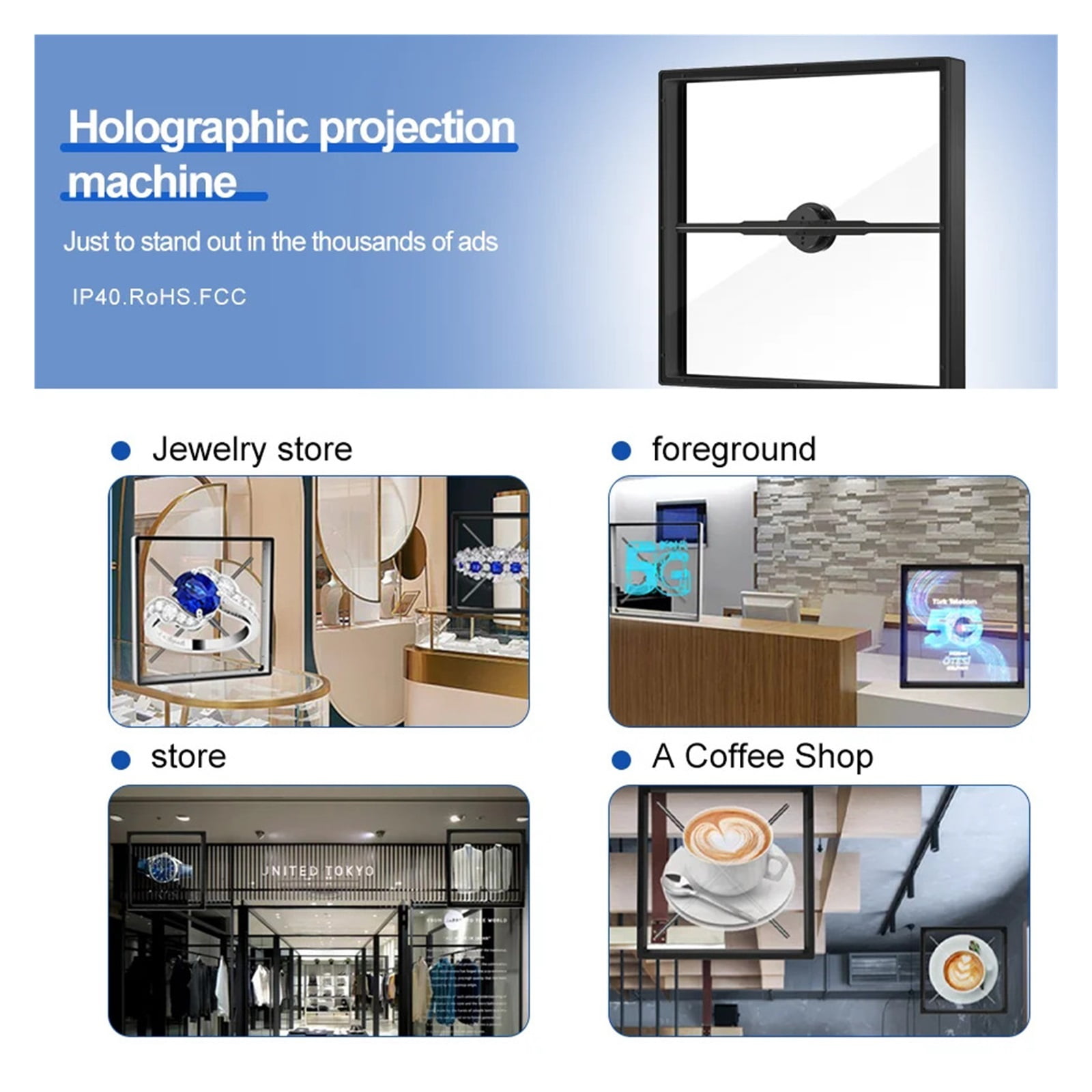 Hologram Fan Projector, 3d Holographic Fan LED Neon Rotating Projection HD Aerial Stereo Imaging Ad LOGO Light Support Mobile Phone WIFI Bluetooth