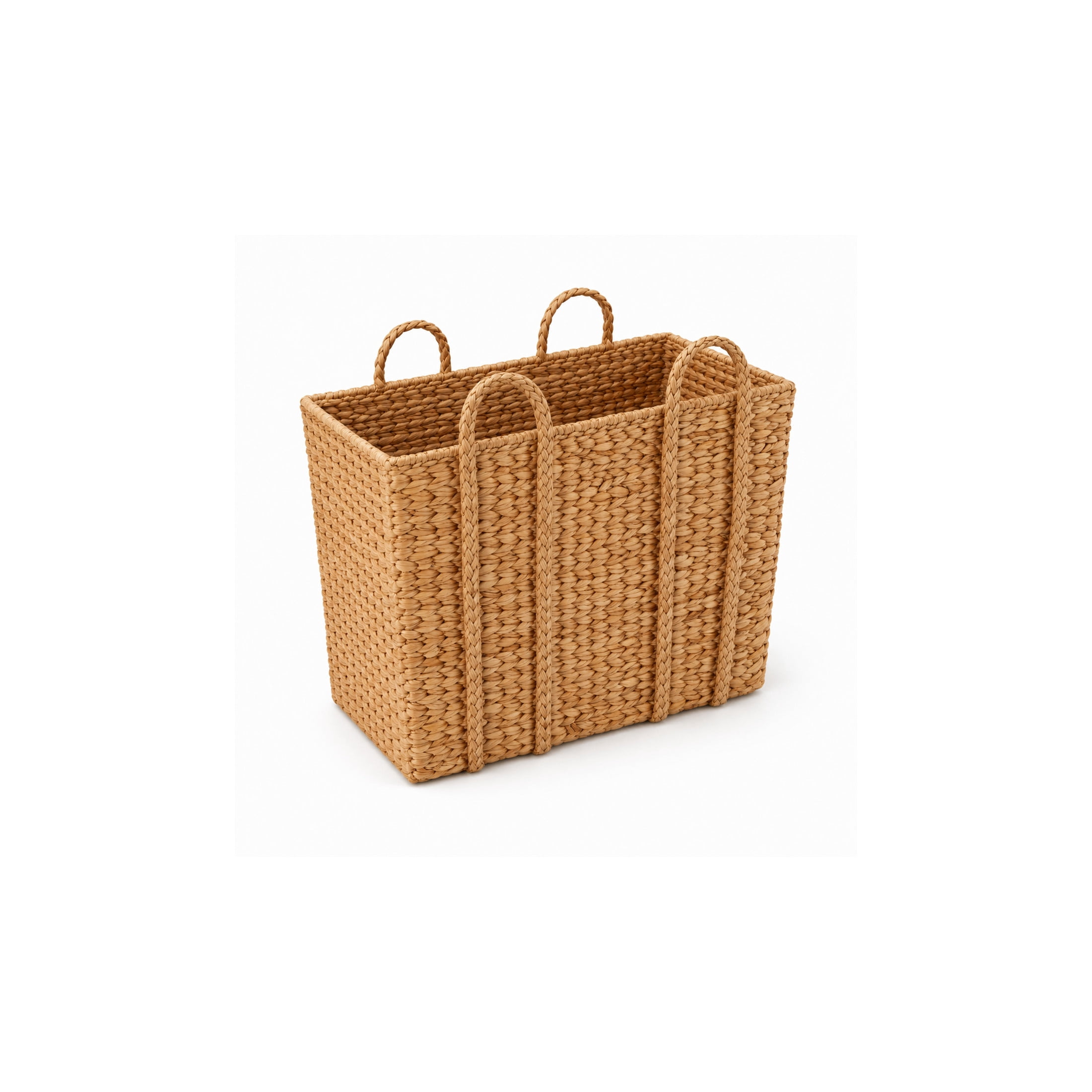 DecMode 20" x 16" Brown Seagrass Handmade Woven Storage Basket with Braided Handles, 1-Piece