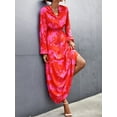 thumbnail image 2 of Women's Floral Drawstring Waist Long Sleeve Maxi Dress with 95% polyester and 5% spandex fabric featuring a flowy style, 2 of 7