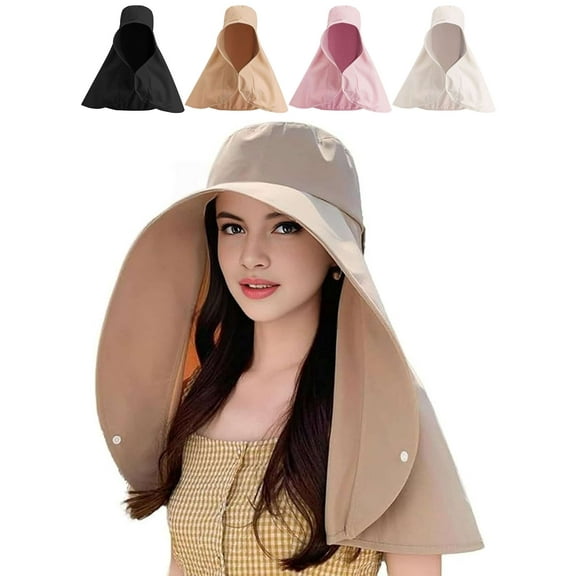 Deago Sun Hats for Women Sun Protection Wide Brim Shawl with Neck Flap Hiking Visor Hat Outdoor Summer Beach (Khaki)