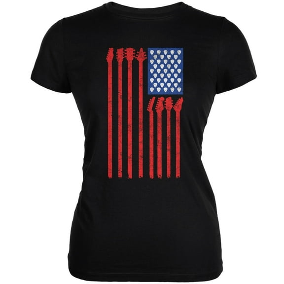 4th Of July Stars and Strings Guitar American Flag Black Juniors Soft T-Shirt - 2X-Large